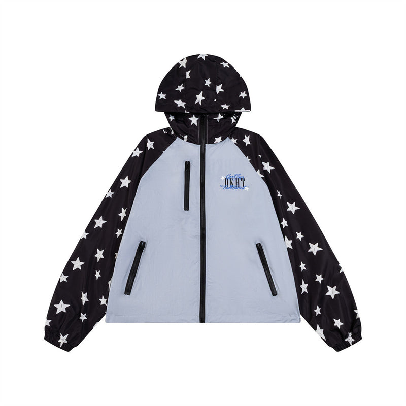 Dark Harvest Star Print Colorblock Raglan Windbreaker Jacket