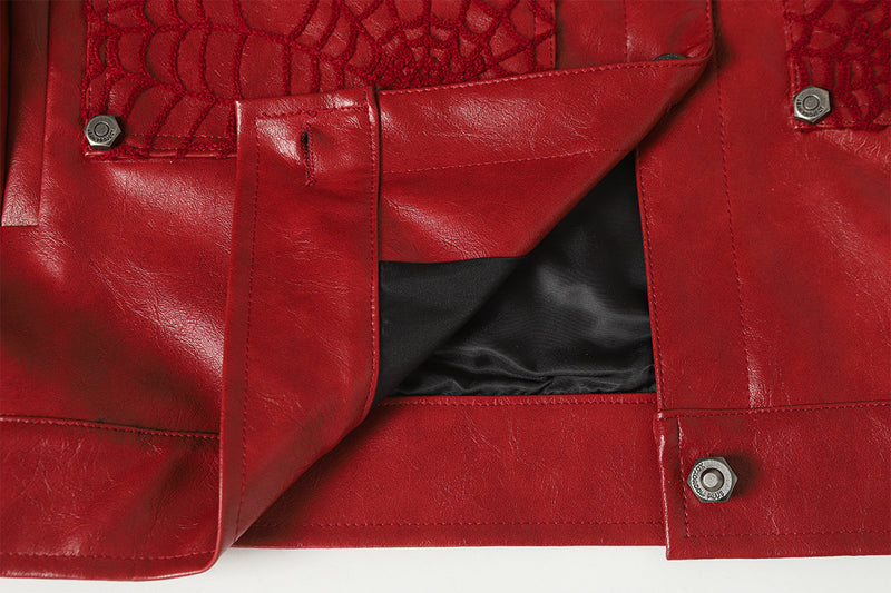 Spiderweb Embroidered PU Leather Jacket – Oversized Moto Fit