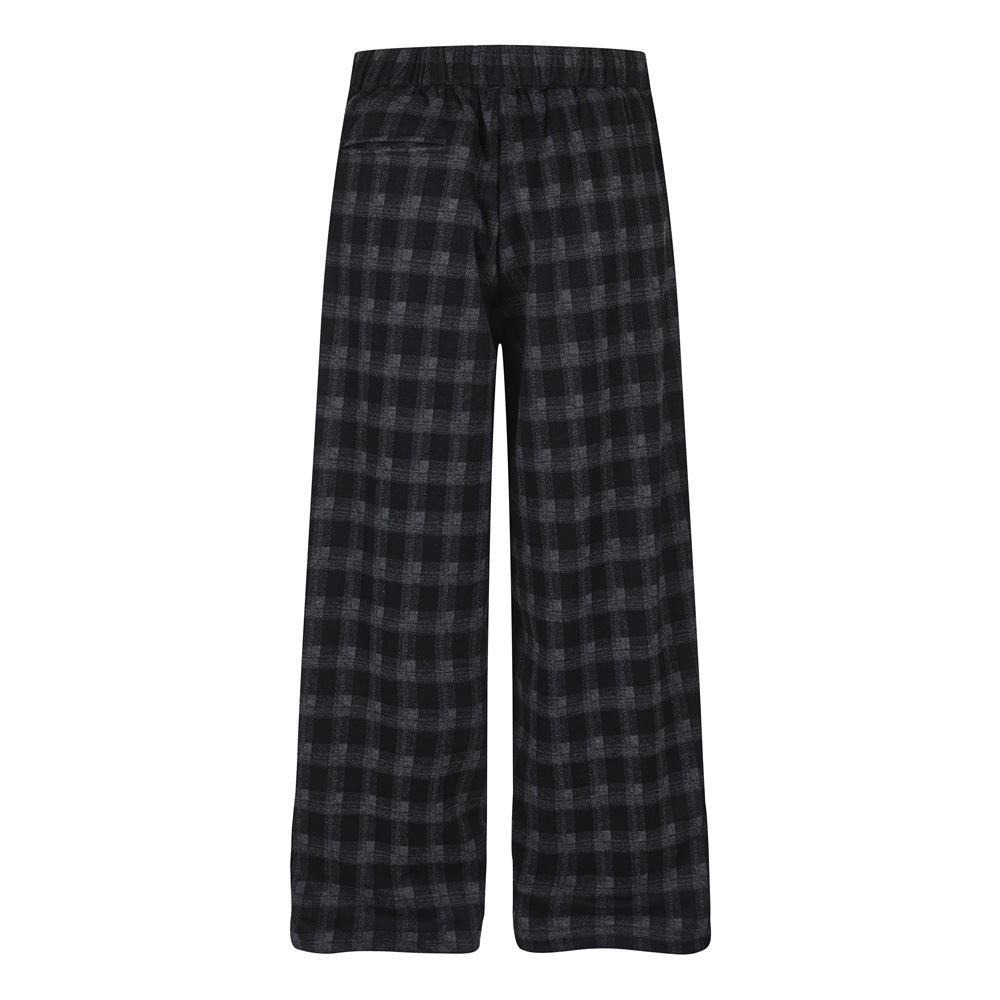 Men's Plaid Dress Pants – Wide-Leg Pleated Baggy Trousers in Black & Grey Check
