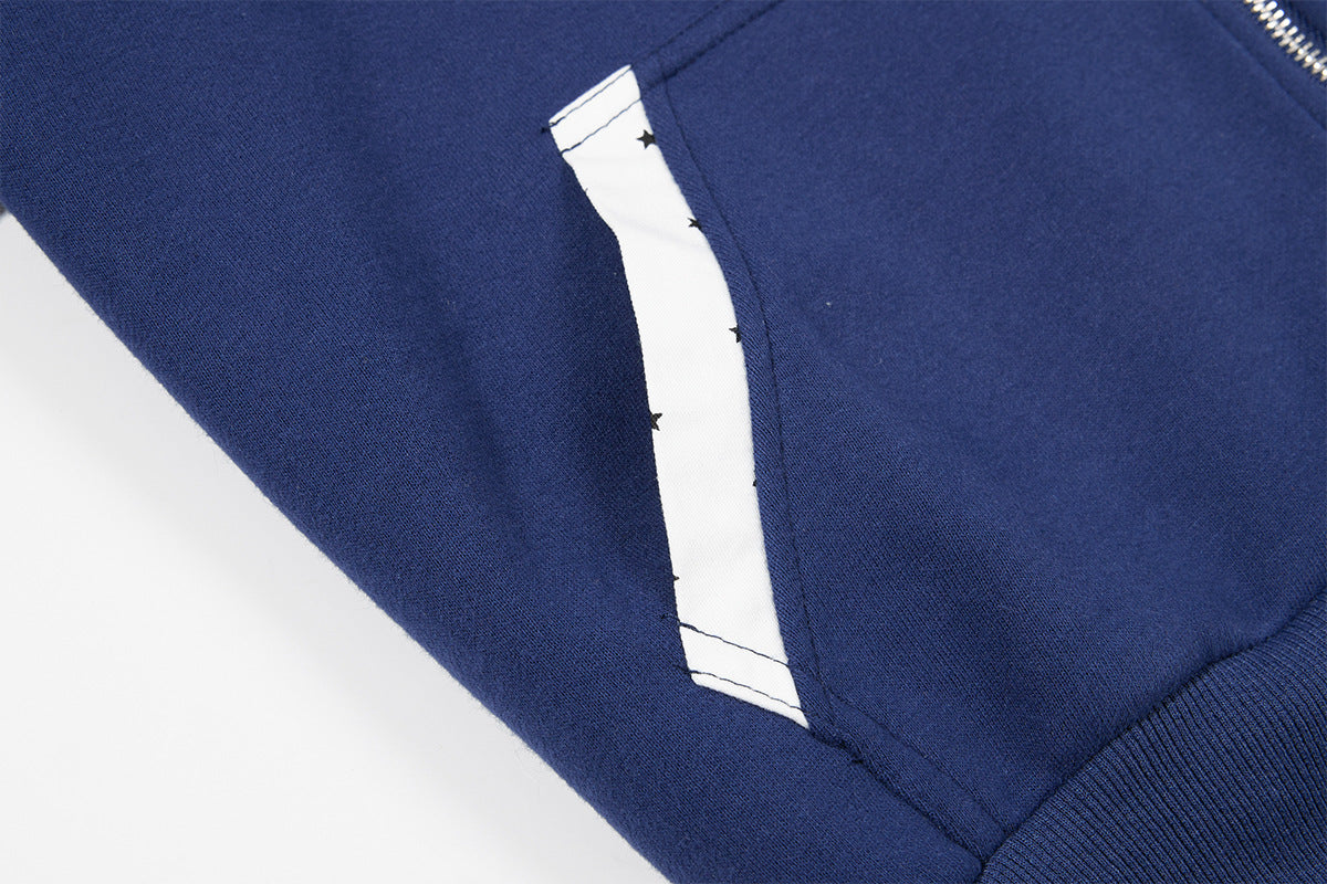 Sweat à capuche graphique bleu marine – Sweat cropped zippé avec écusson chien cartoon