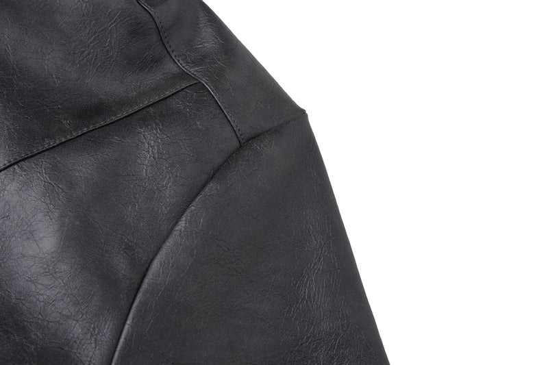 Blouson biker oversize en cuir – Style moto à col montant et poignets à boucles