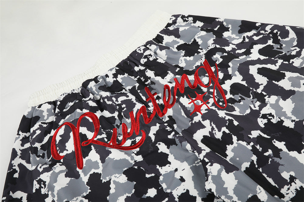 Camo Print Embroidered Wide-Leg Balloon Pants