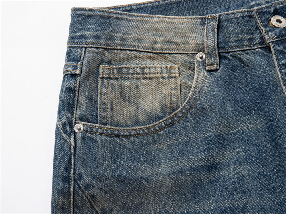 Baggy Jeans with Designs – Men's Vintage Distressed Wide-Leg Denim Pants