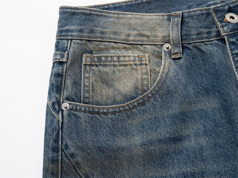Baggy Jeans with Designs – Men's Vintage Distressed Wide-Leg Denim Pants