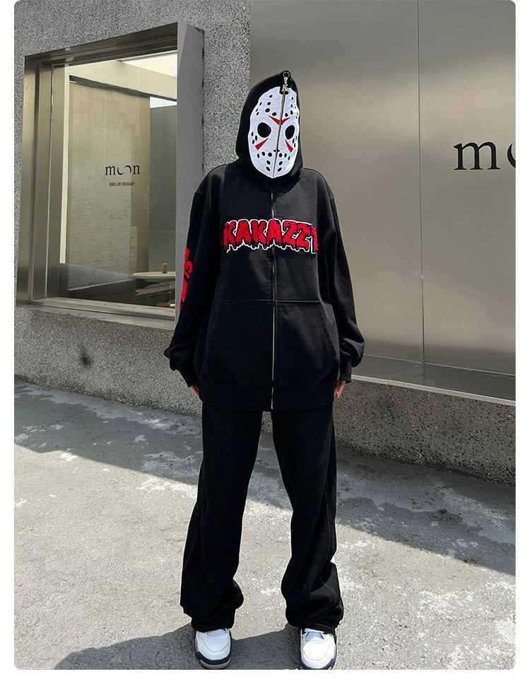 Friday the 13th Hoodie - 400GSM Oversized Jason Mask Zip-Up Horror Movie Sweatshirt