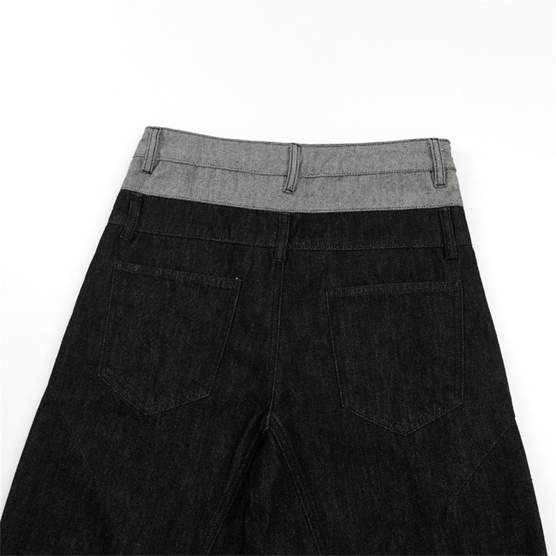 Jean homme à jambes larges – Ceinture bicolore color block et fermeture boutonnée