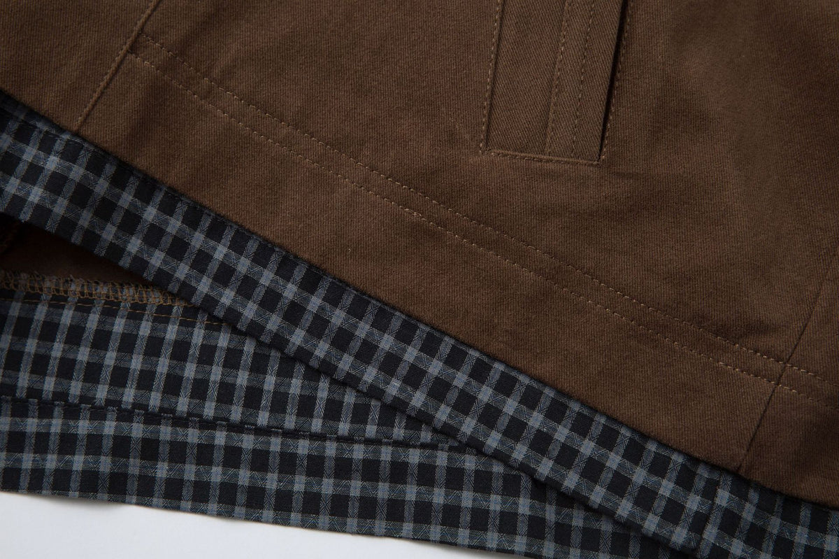 Men's Plaid-Lined Zip-Up Harrington Jacket – Layered Collar Workwear Coat