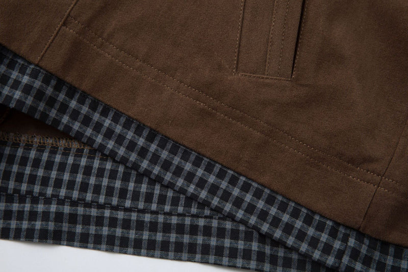 Men's Plaid-Lined Zip-Up Harrington Jacket – Layered Collar Workwear Coat
