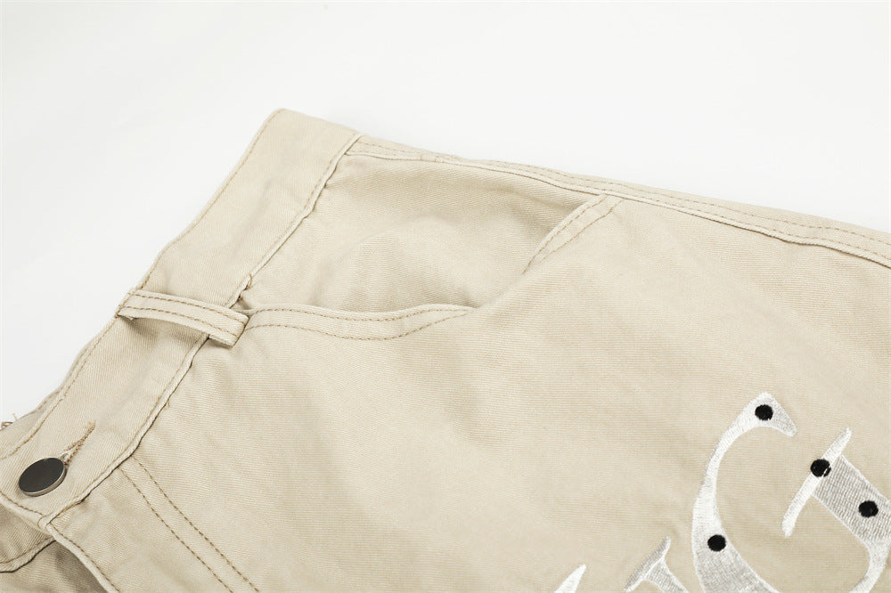 RVNTENG Letter Embroidery Cargo Shorts – Men's Wide Leg Street Style