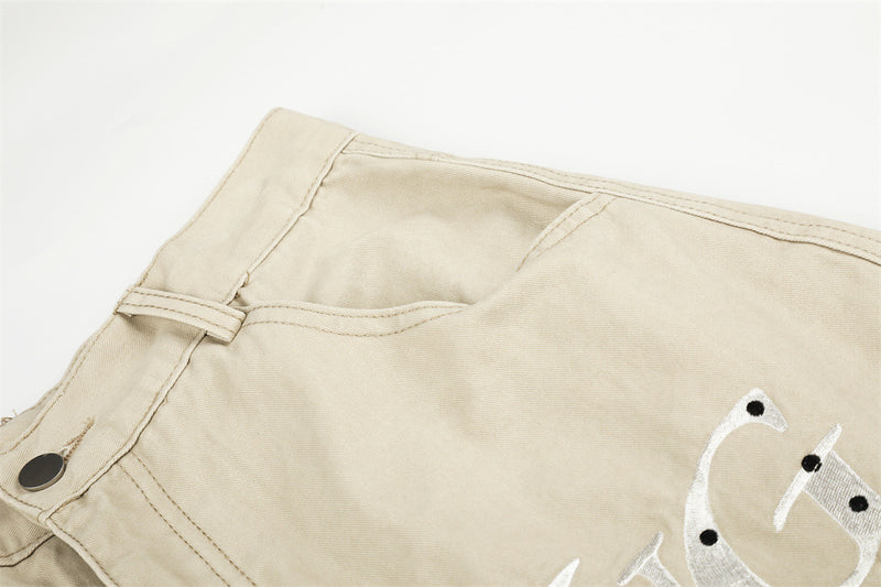 RVNTENG Letter Embroidery Cargo Shorts – Men's Wide Leg Street Style