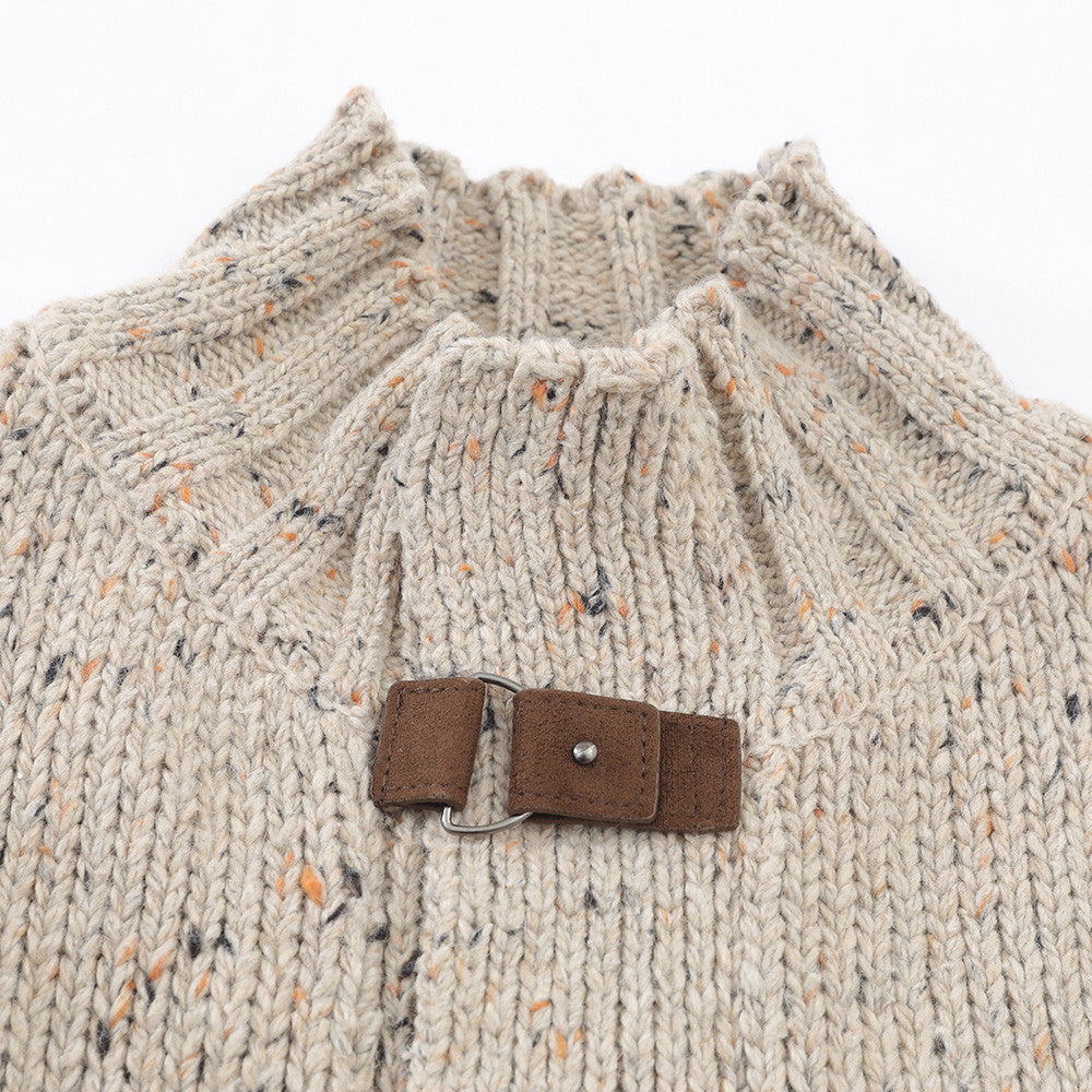Cardigan en maille à col montant – Pull homme coupe décontractée avec fermeture à boucles en cuir