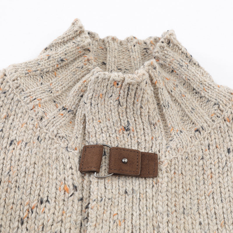 Cardigan en maille à col montant – Pull homme coupe décontractée avec fermeture à boucles en cuir