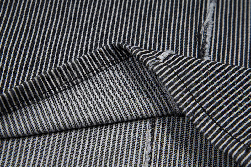 Men's Striped Wide-Leg Jeans with Frayed Deconstructed Seams