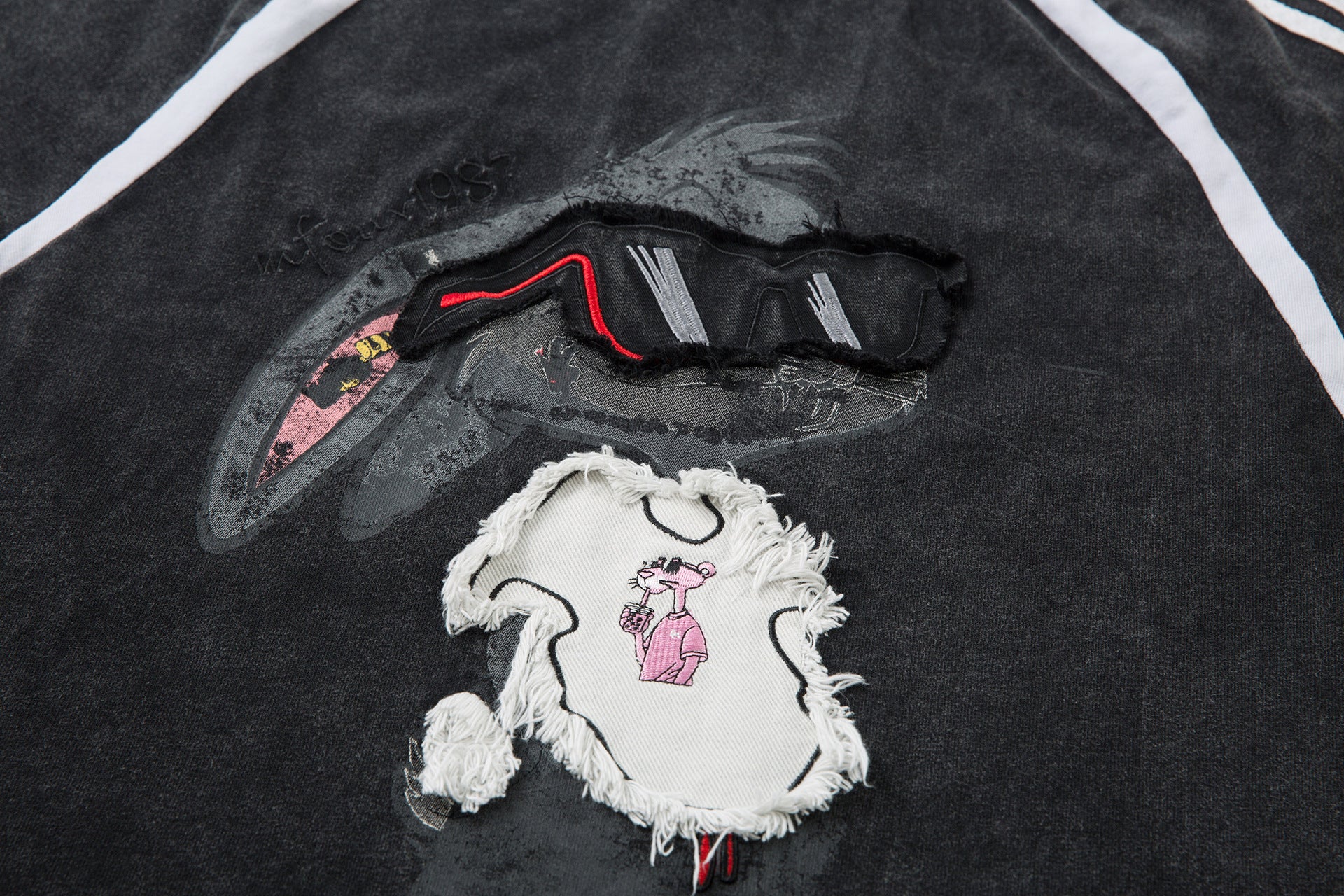 T-shirt graphique à manches longues – Imprimé écusson lapin streetwear, rayures et manches raglan