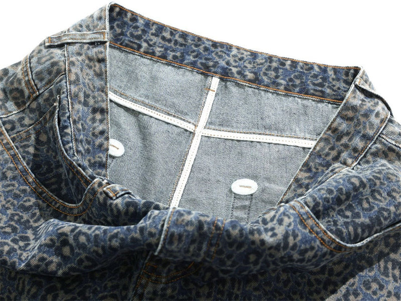 Leopard Print Wide-Leg Baggy Jeans – Oversized Curved Denim Pants