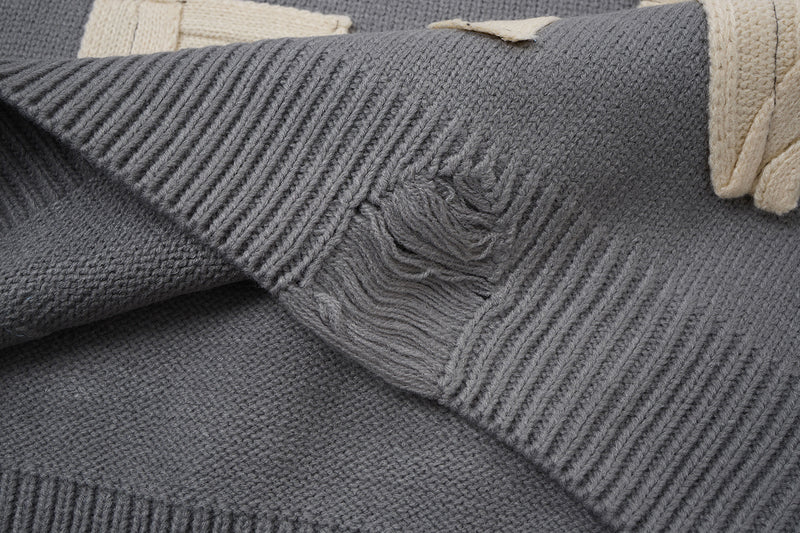 Pull col rond oversize en maille usée avec motif de lettres appliquées