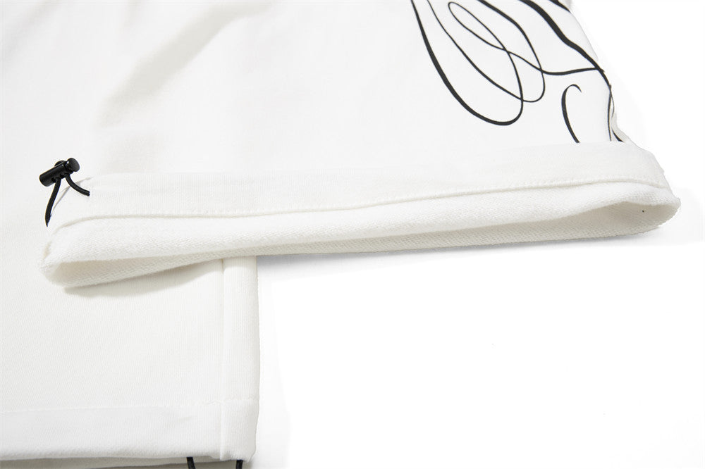 Contrast Double Waistband Wide Leg Sweatpants with Distressed Holes & Graphic Pr