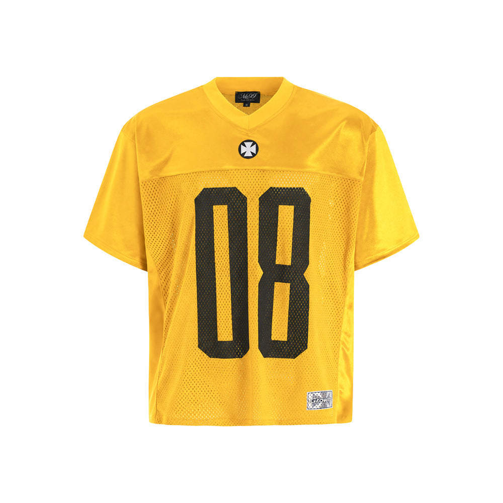 Oversized V-Neck T-Shirt Men's Football Jersey Mesh Number 08 Short Sleeve