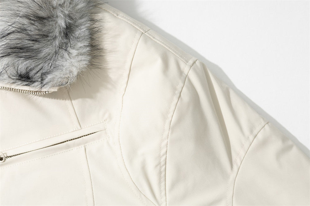 Men's Faux Fur Collar Bomber Jacket – Padded Winter Coat with Dual Zip Pockets