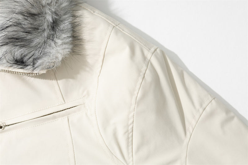 Men's Faux Fur Collar Bomber Jacket – Padded Winter Coat with Dual Zip Pockets