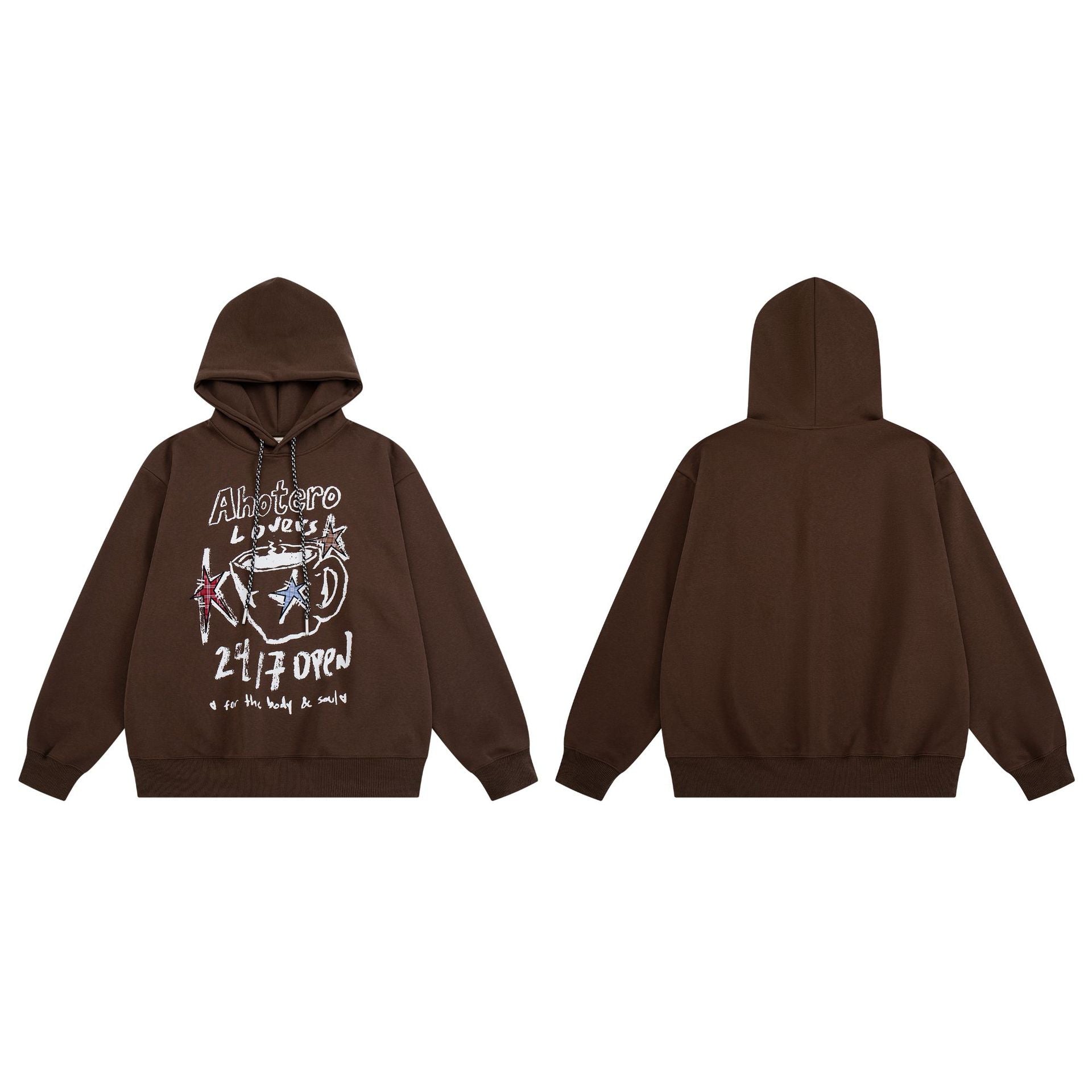 Grafik-Hoodie mit Kaffeetasse & Sternprint – Oversized Retro-Streetwear