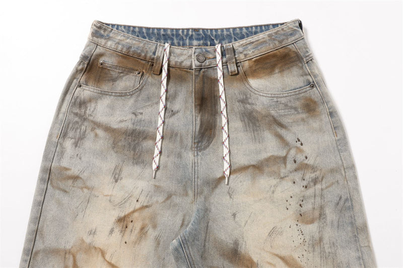 Distressed Jeans for Men – Baggy Wide-Leg Tie-Dye Washed Denim