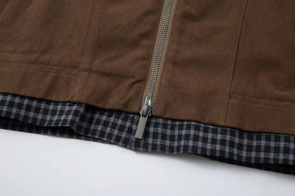 Men's Plaid-Lined Zip-Up Harrington Jacket – Layered Collar Workwear Coat