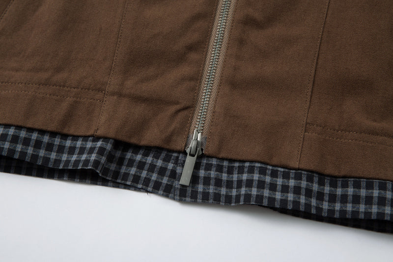 Men's Plaid-Lined Zip-Up Harrington Jacket – Layered Collar Workwear Coat