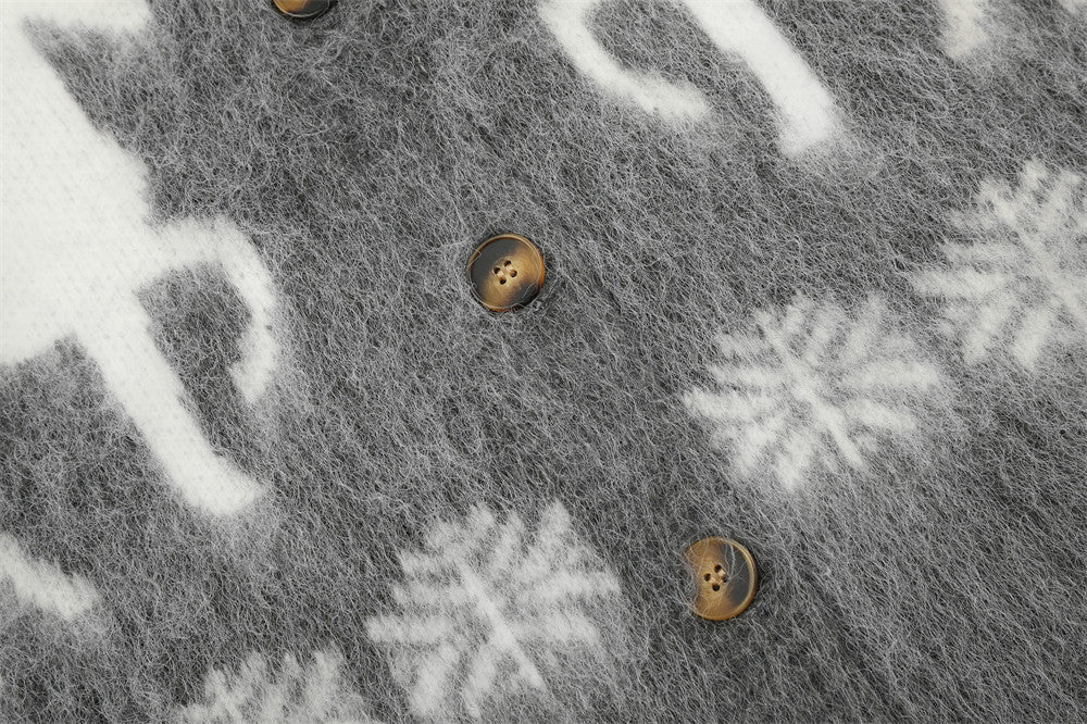 Cárdigan de Punto Jacquard con Caballos – Jersey Oversize de Punto Fair Isle con Botones