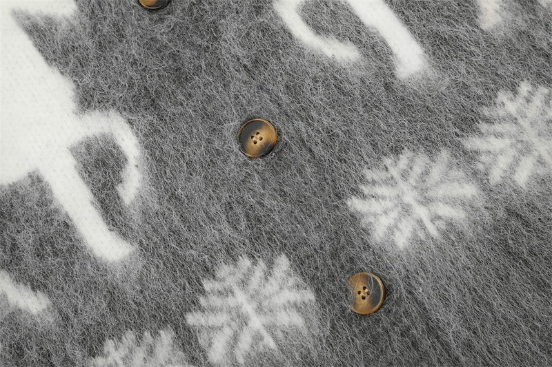 Cárdigan de Punto Jacquard con Caballos – Jersey Oversize de Punto Fair Isle con Botones