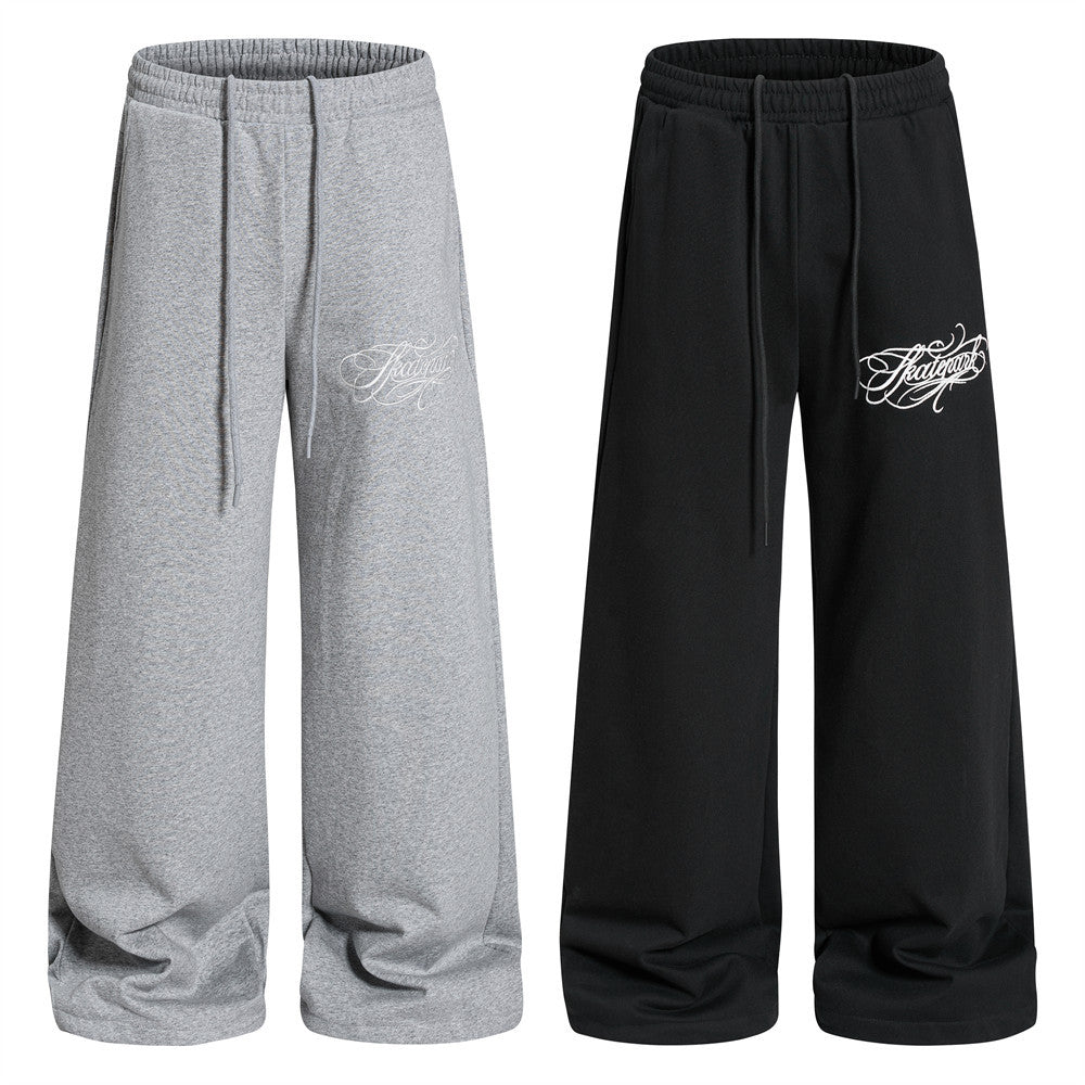 Wide-Leg Sweatpants with Gothic Script Logo — Relaxed Fit Streetwear Joggers