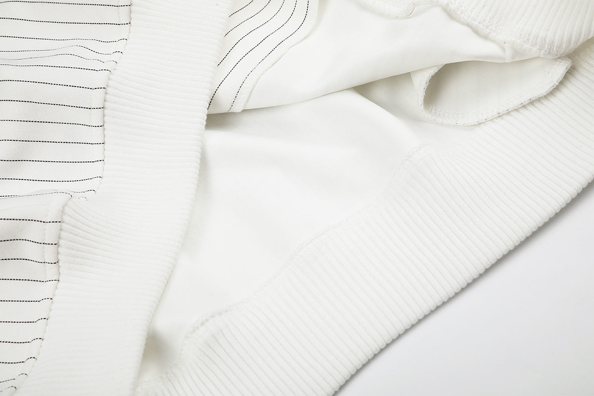 Pinstripe Zip-Up Hoodie with American Flag Embroidery & Script Sleeve Print
