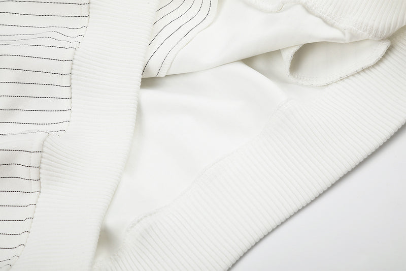 Pinstripe Zip-Up Hoodie with American Flag Embroidery & Script Sleeve Print