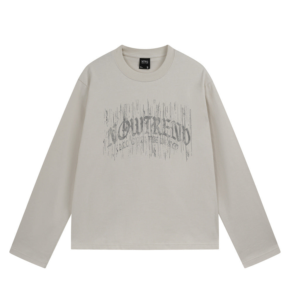 Long Sleeve Tee Gothic Letter Distressed Print Relaxed Fit