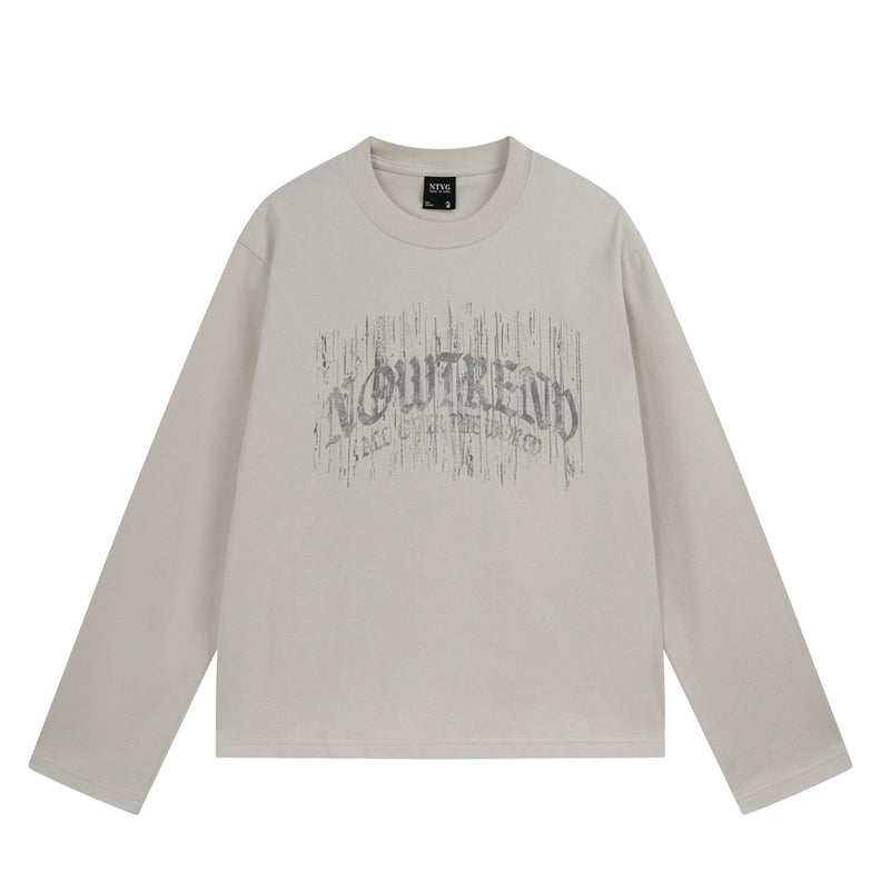 Long Sleeve Tee Gothic Letter Distressed Print Relaxed Fit