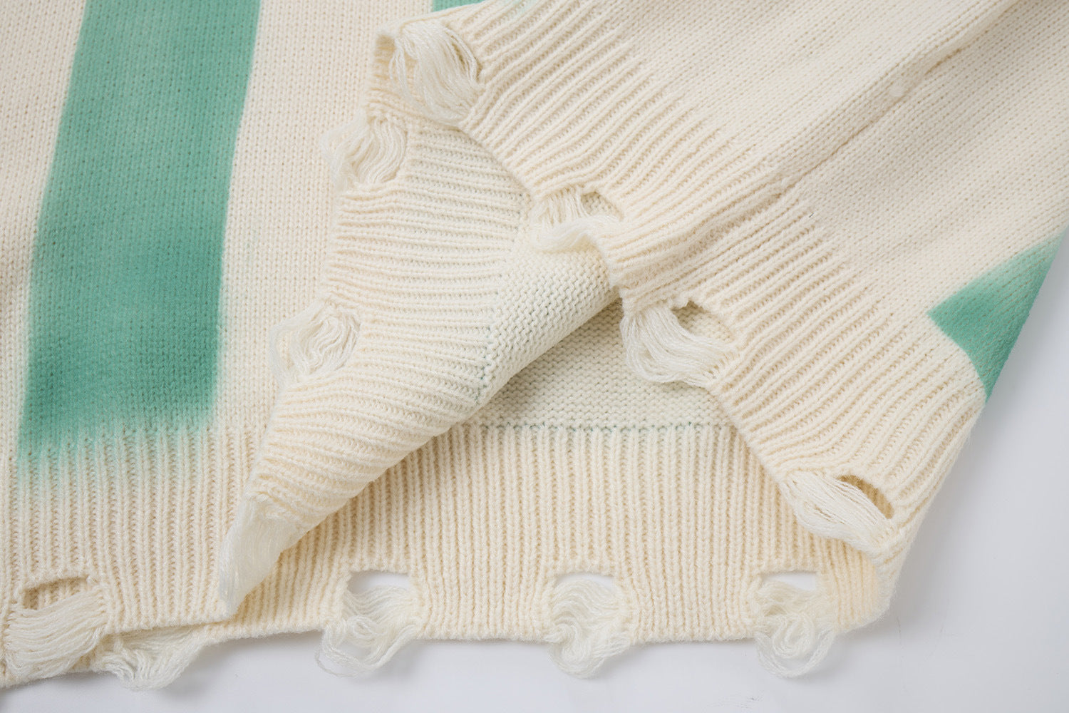 Pull en maille rayé et délavé – Col rond oversize, streetwear vintage américain