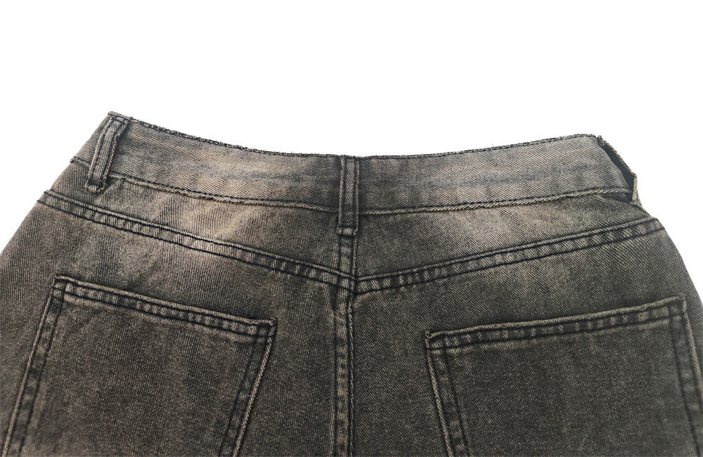 Vintage Washed Cargo Denim Shorts – Distressed Wide Leg Multi-Pocket