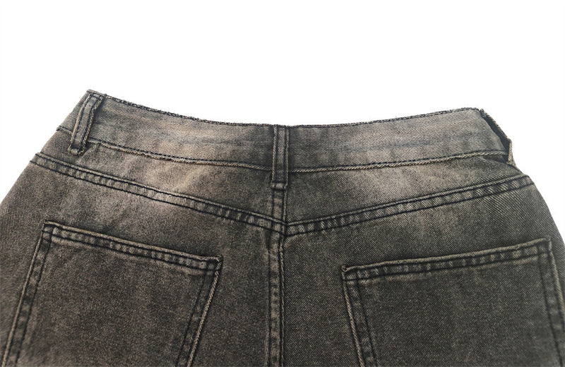 Vintage Washed Cargo Denim Shorts – Distressed Wide Leg Multi-Pocket