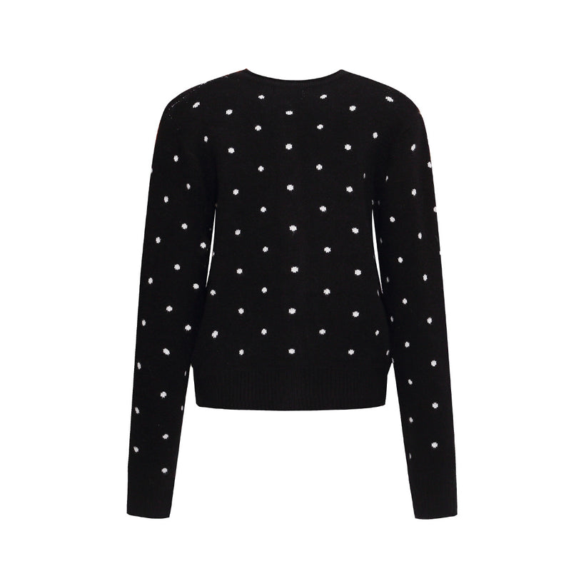 Polka Dot Knit Cardigan Sweater – Cropped Button-Up Vintage Style