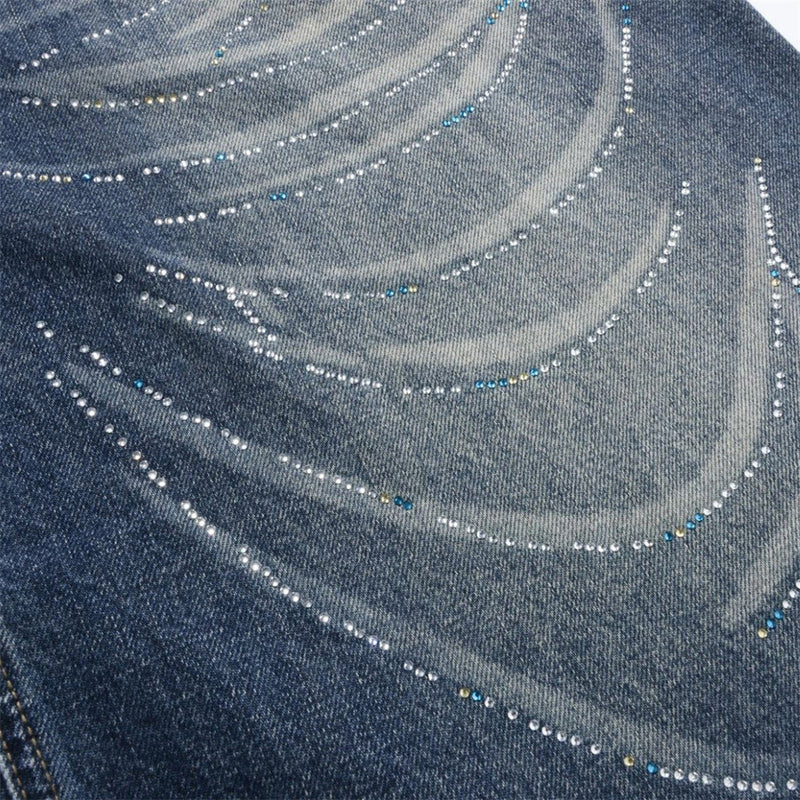 Men's Super Baggy Jeans – Rhinestone Wing Graphic Wide-Leg Denim, Washed Blue