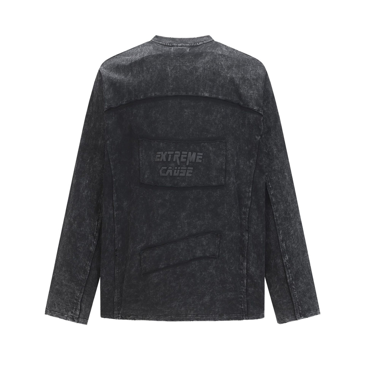 Pull homme gris à col rond – Délavé à l’acide, déstructuré, manches longues à bords bruts