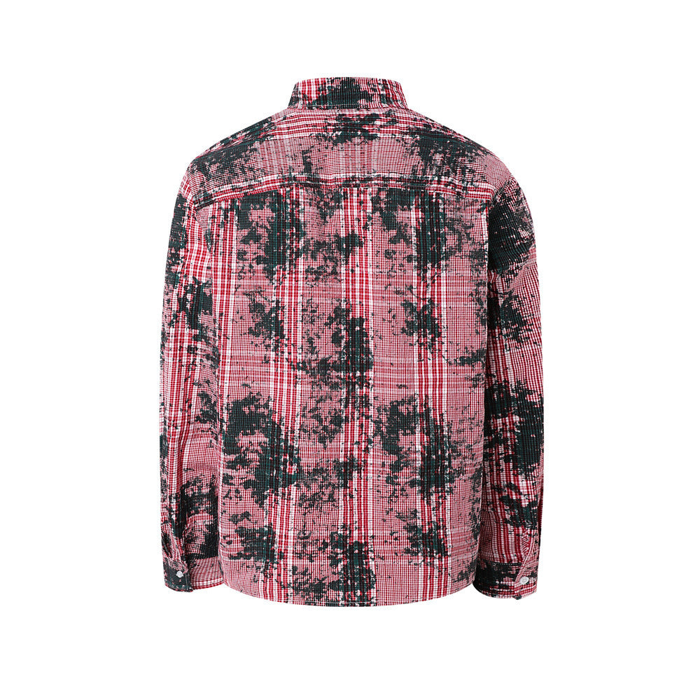 Distressed Plaid Long Sleeve Shirt – Oversized Punk Grunge Button-Up