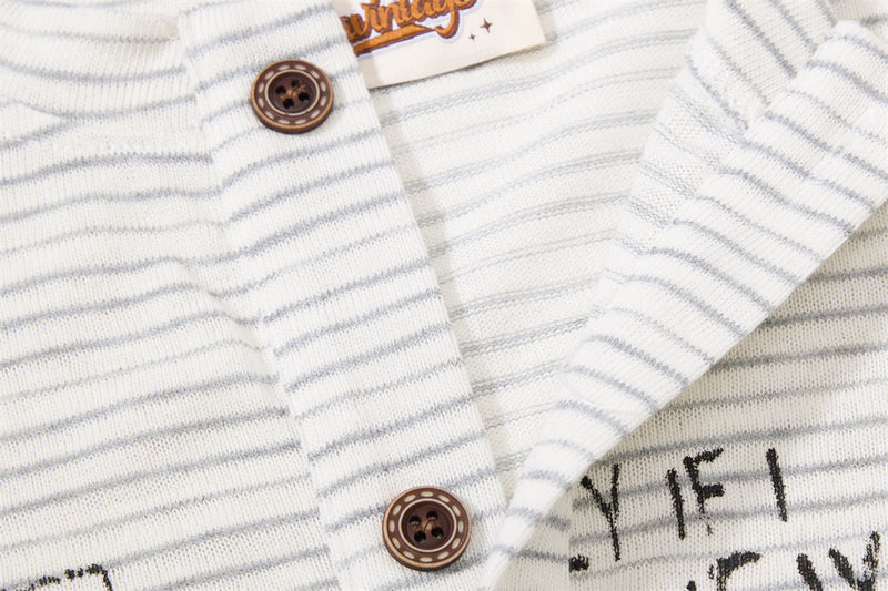Striped Shirt Long Sleeve Men's Henley with Abstract Butterfly Graphic