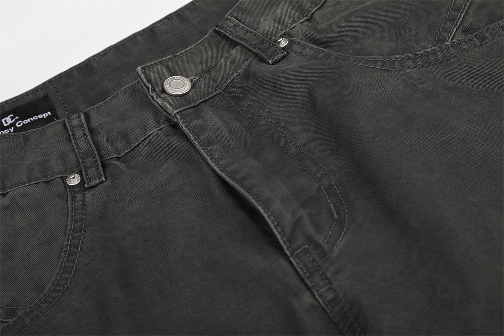Pantalon cargo gris délavé à rivets pour homme – Coupe ample et décontractée