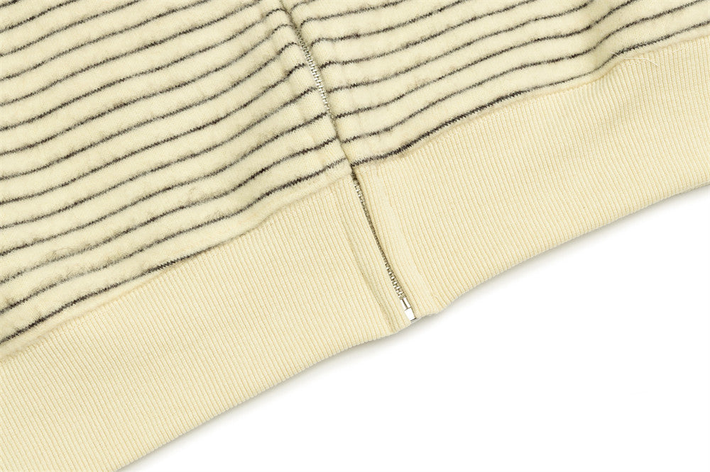Striped Zip-Up Hoodie — Oversized American Vintage Fleece Cardigan