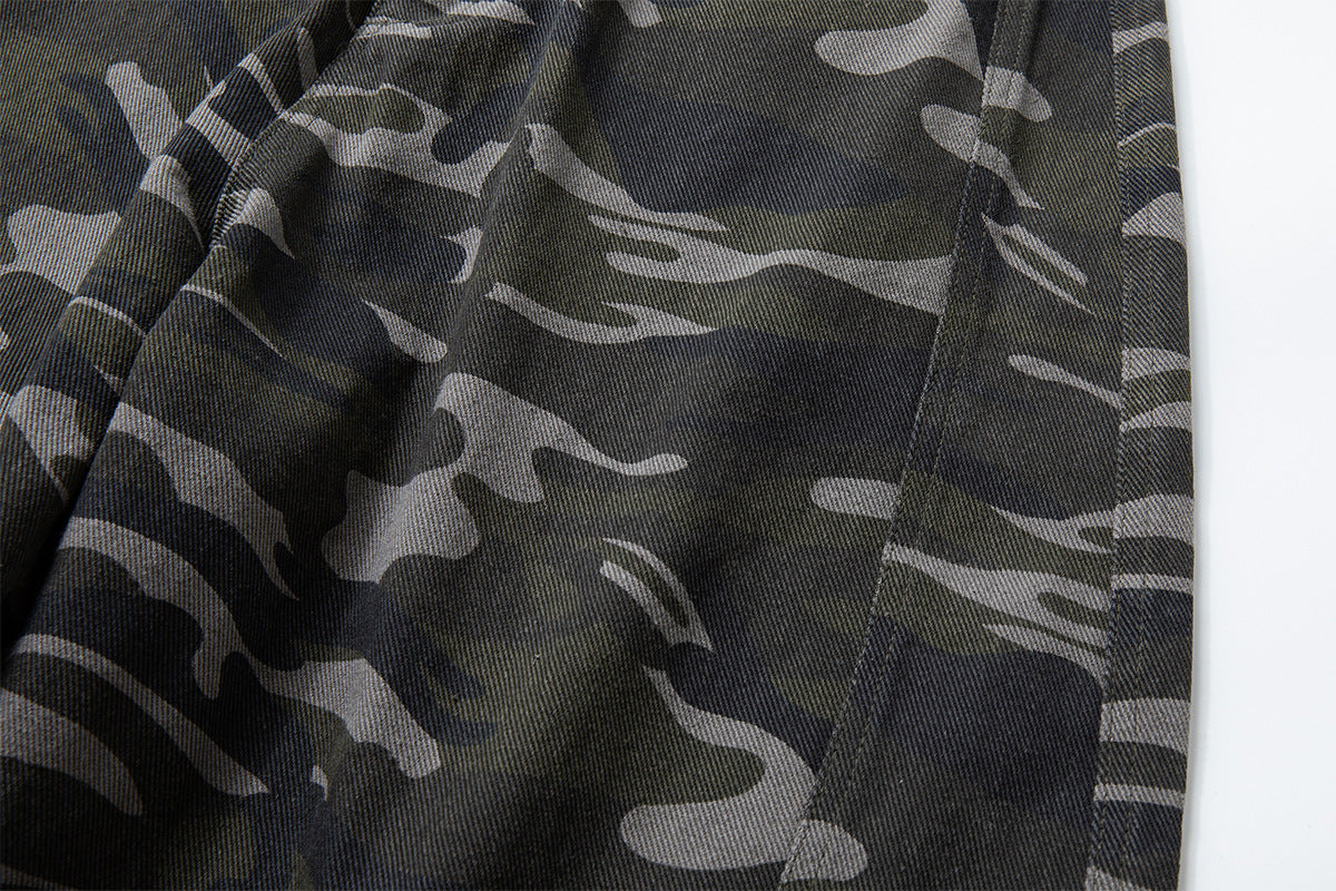Pantalon cargo camouflage à jambes larges – Streetwear américain vintage délavé