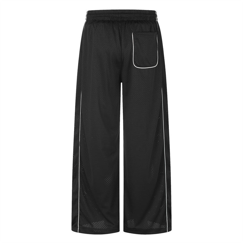 Herren-Meshhose mit weitem Bein und elastischem Bund – Script-Logo-Print, gerader Schnitt