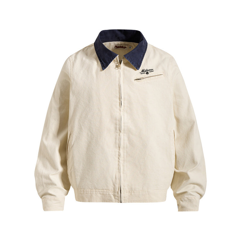 Men's Canvas Workwear Zip Jacket with Contrast Corduroy Collar