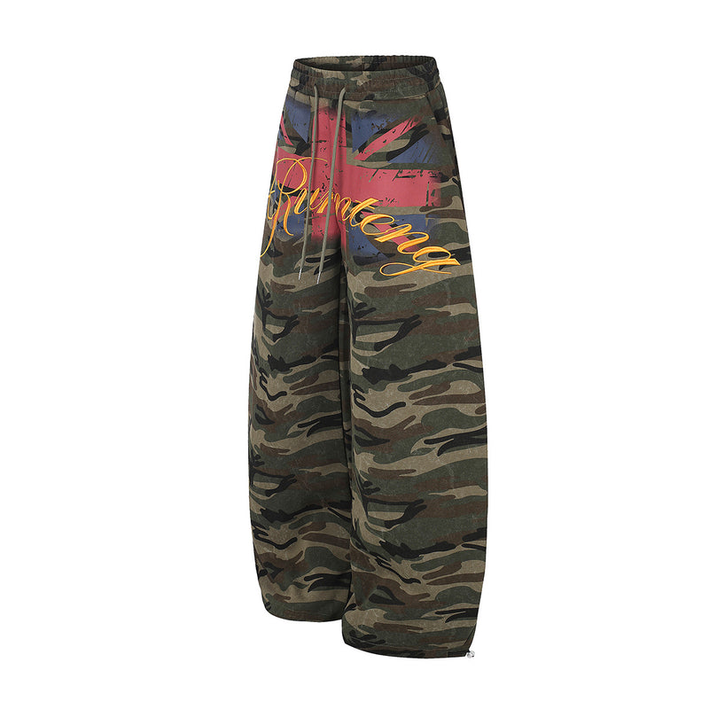 Camo-Wide-Leg-Jogginghose mit Union-Jack-Grafikprint
