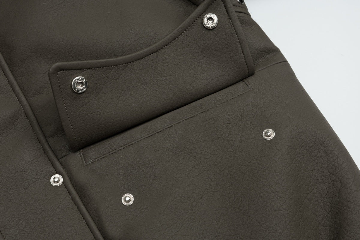 Veste en simili cuir et fourrure, bomber oversize à col sherpa